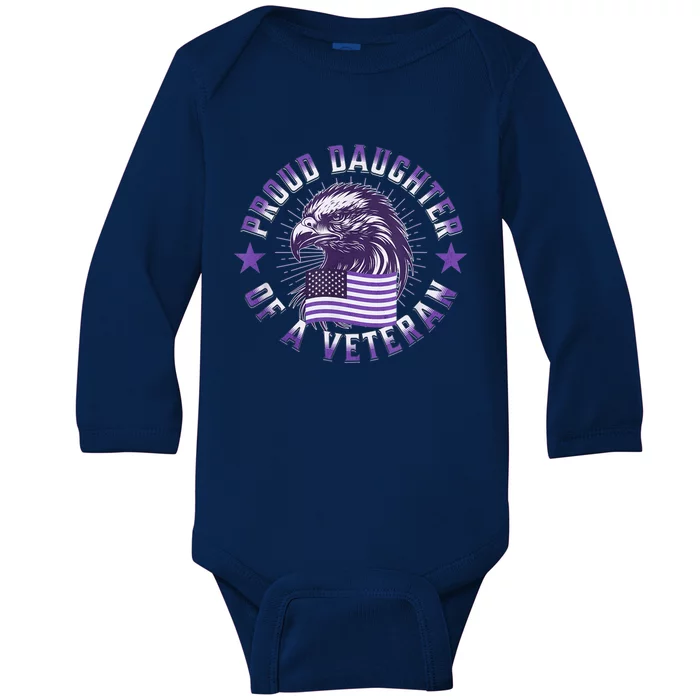 Proud Daughter of Veteran Military Child Month Quote Purple Baby Long Sleeve Bodysuit