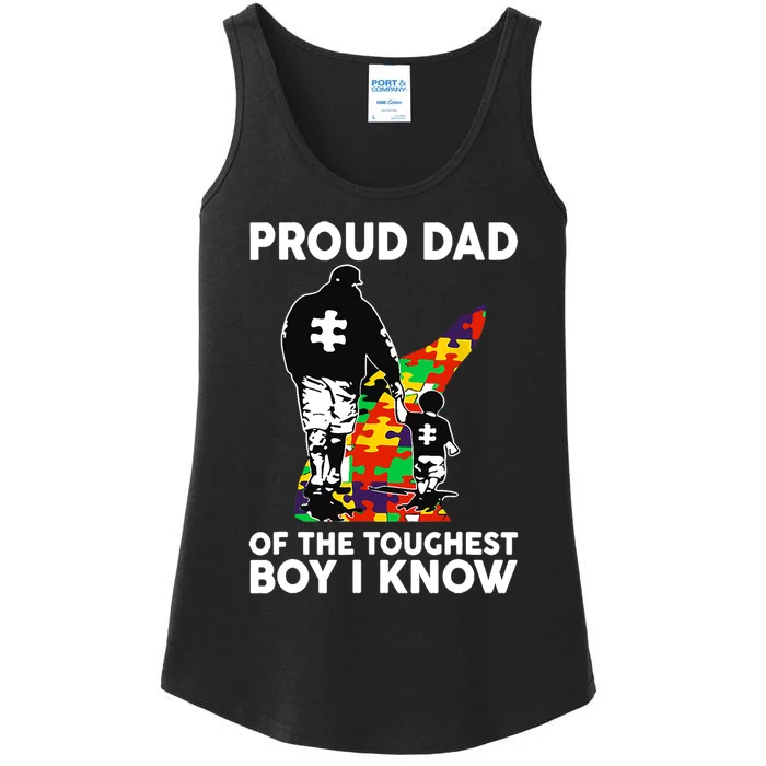 Proud Dad Of The Toughest I Know Autism Awareness Ladies Essential Tank