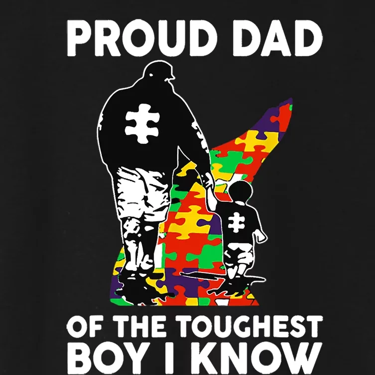 Proud Dad Of The Toughest I Know Autism Awareness Women's Crop Top Tee