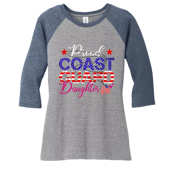 Proud Daughter Of A Coast Guard Veteran Us Flag Dog Tag Women's Tri-Blend 3/4-Sleeve Raglan Shirt