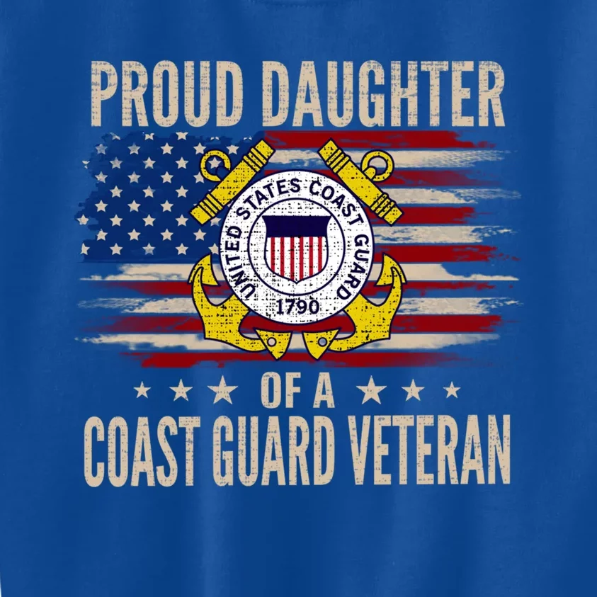 Proud Daughter Of A Coast Guard Veteran With American Flag Gift Kids Sweatshirt