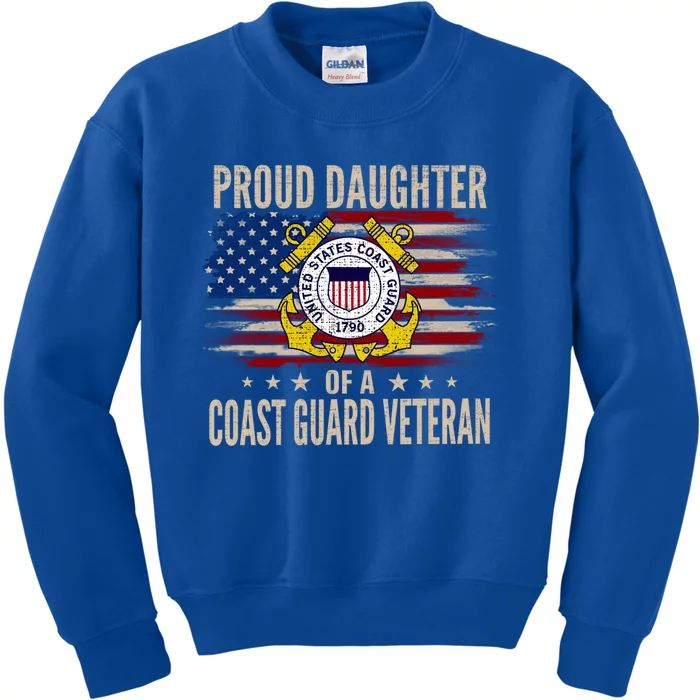 Proud Daughter Of A Coast Guard Veteran With American Flag Gift Kids Sweatshirt