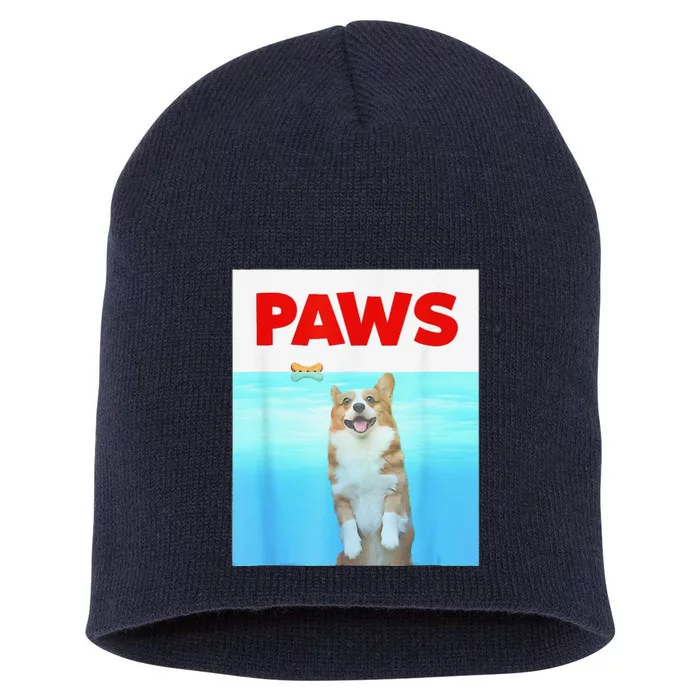 Paws Dog Parody 80s Corgi Shark Funny Dog Short Acrylic Beanie