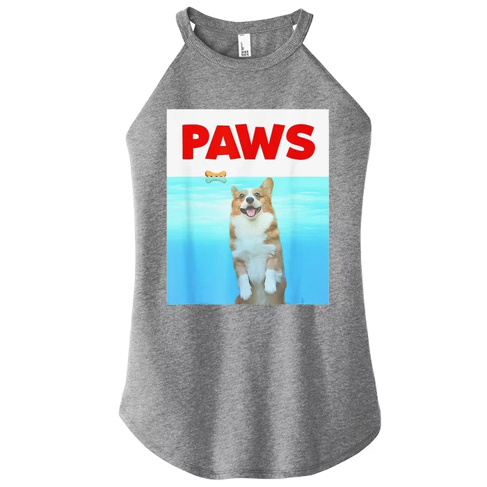 Paws Dog Parody 80s Corgi Shark Funny Dog Women’s Perfect Tri Rocker Tank