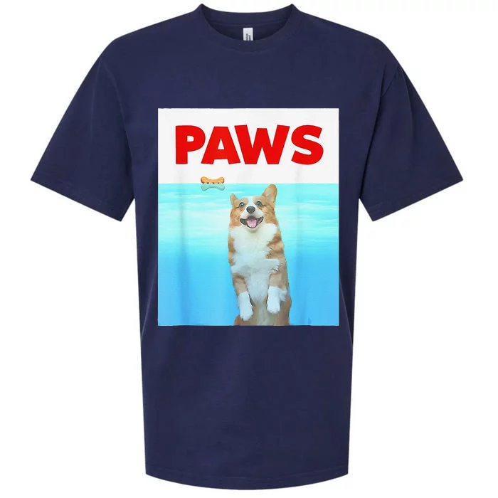 Paws Dog Parody 80s Corgi Shark Funny Dog Sueded Cloud Jersey T-Shirt