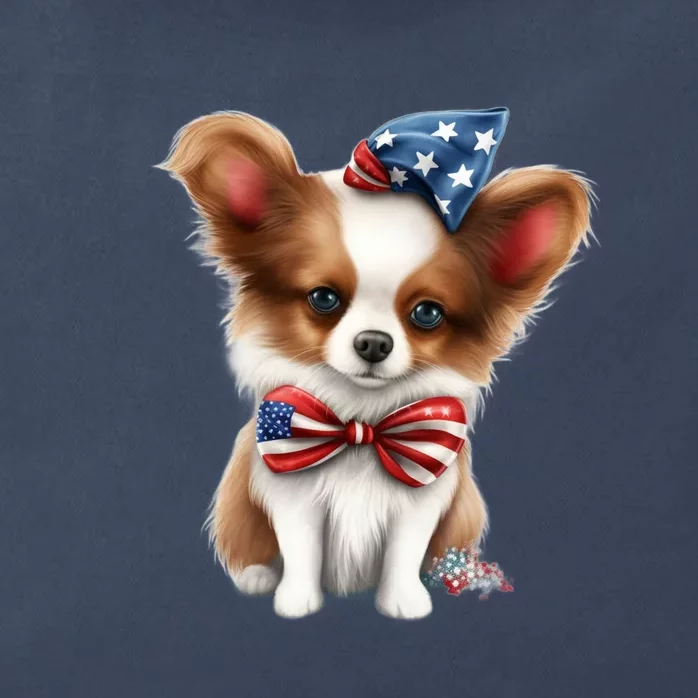 Papillon Dog Puppy USA Flag American Dogs 4th Of July Zip Tote Bag