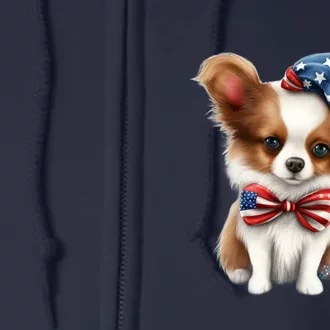 Papillon Dog Puppy USA Flag American Dogs 4th Of July Full Zip Hoodie