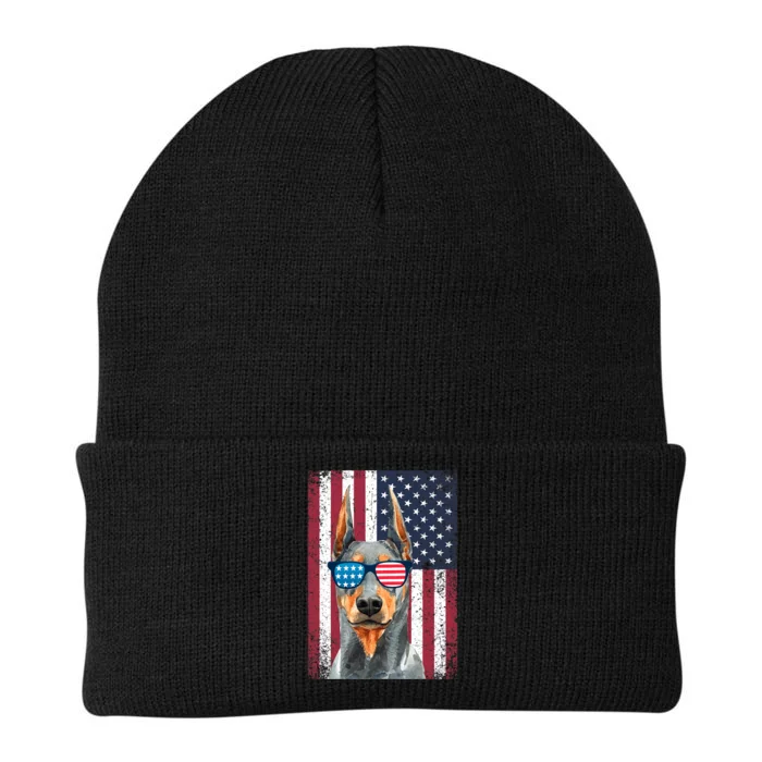 Patriotic Doberman Pinscher 4th Of July Usa American Flag Knit Cap Winter Beanie