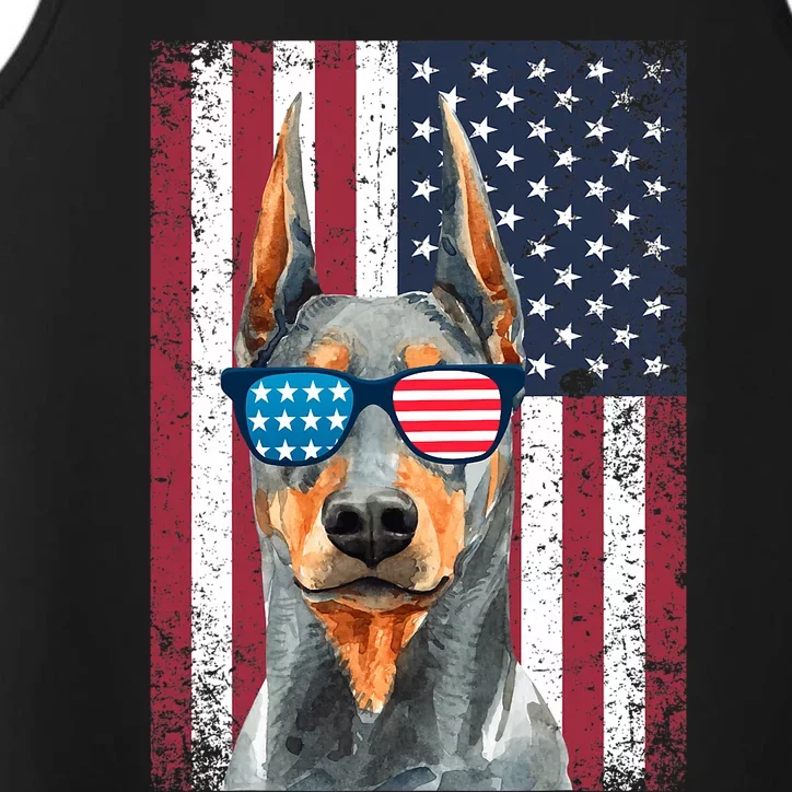 Patriotic Doberman Pinscher 4th Of July Usa American Flag Performance Tank