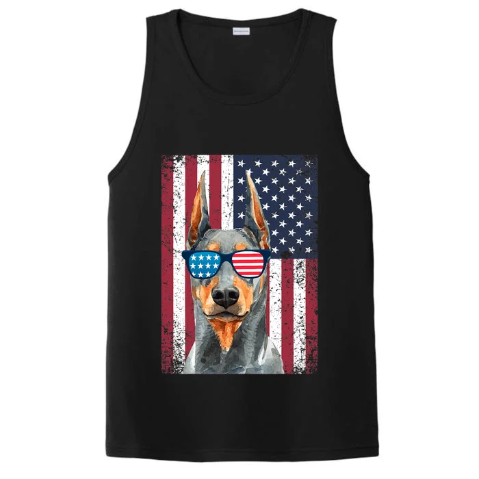 Patriotic Doberman Pinscher 4th Of July Usa American Flag Performance Tank