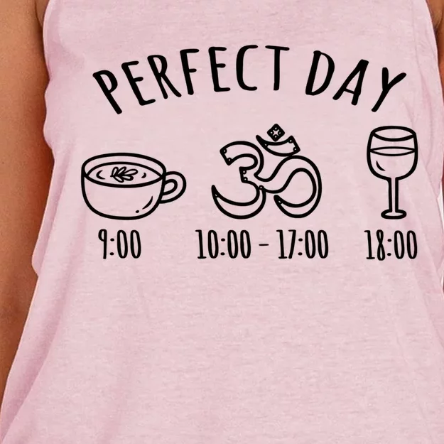 Perfect Day Perfect Daily Plan Coffee Meditation Yoga Wine Gift Women's Knotted Racerback Tank