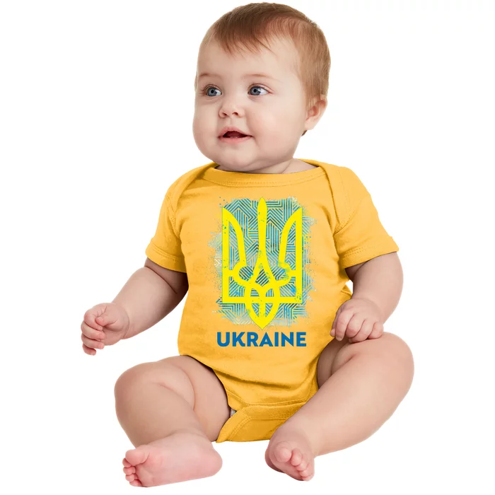 Painted Distressed Pattern Ukraine Coat Of Arms Flag Baby Bodysuit