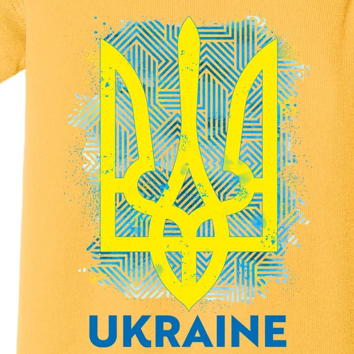 Painted Distressed Pattern Ukraine Coat Of Arms Flag Baby Bodysuit