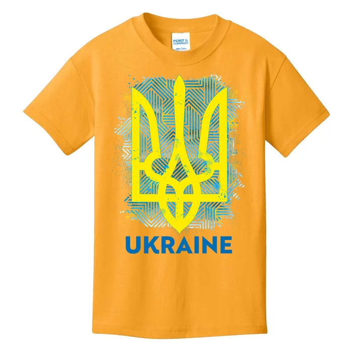 Painted Distressed Pattern Ukraine Coat Of Arms Flag Kids T-Shirt