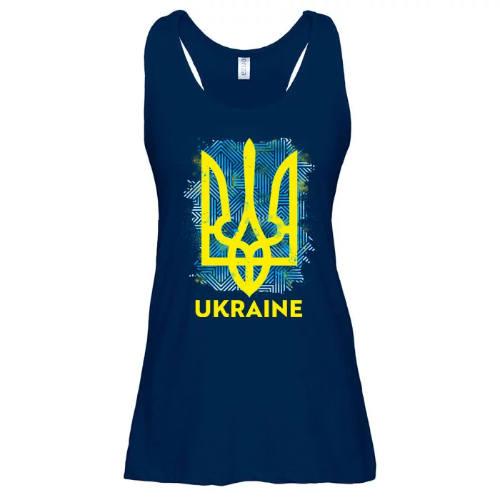 Painted Distressed Pattern Ukraine Coat Of Arms Flag Ladies Essential Flowy Tank