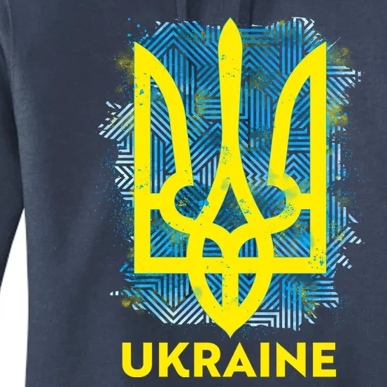 Painted Distressed Pattern Ukraine Coat Of Arms Flag Women's Pullover Hoodie