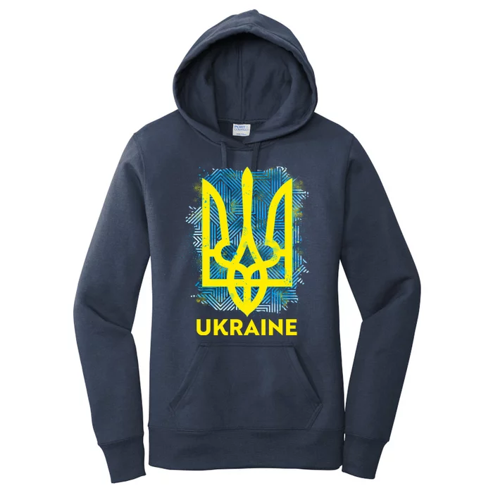 Painted Distressed Pattern Ukraine Coat Of Arms Flag Women's Pullover Hoodie