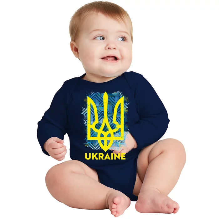 Painted Distressed Pattern Ukraine Coat Of Arms Flag Baby Long Sleeve Bodysuit