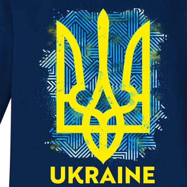 Painted Distressed Pattern Ukraine Coat Of Arms Flag Baby Long Sleeve Bodysuit