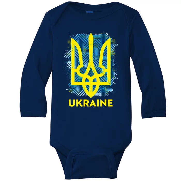 Painted Distressed Pattern Ukraine Coat Of Arms Flag Baby Long Sleeve Bodysuit