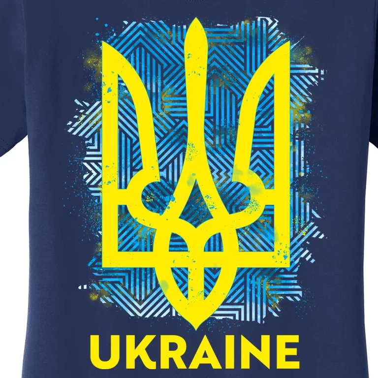 Painted Distressed Pattern Ukraine Coat Of Arms Flag Women's T-Shirt