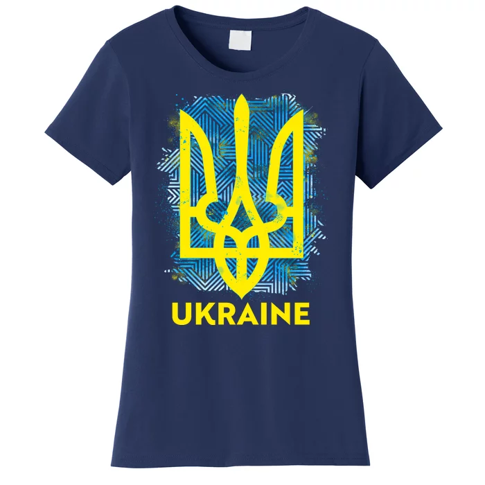 Painted Distressed Pattern Ukraine Coat Of Arms Flag Women's T-Shirt