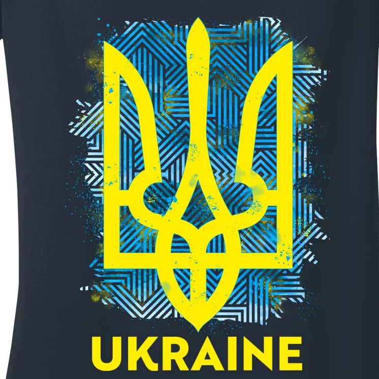 Painted Distressed Pattern Ukraine Coat Of Arms Flag Women's V-Neck T-Shirt