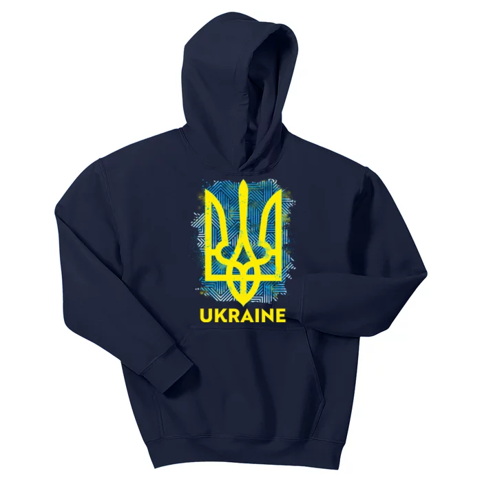 Painted Distressed Pattern Ukraine Coat Of Arms Flag Kids Hoodie