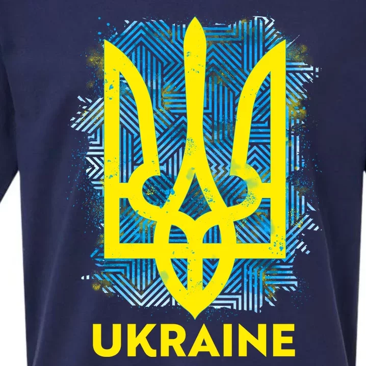 Painted Distressed Pattern Ukraine Coat Of Arms Flag Sueded Cloud Jersey T-Shirt