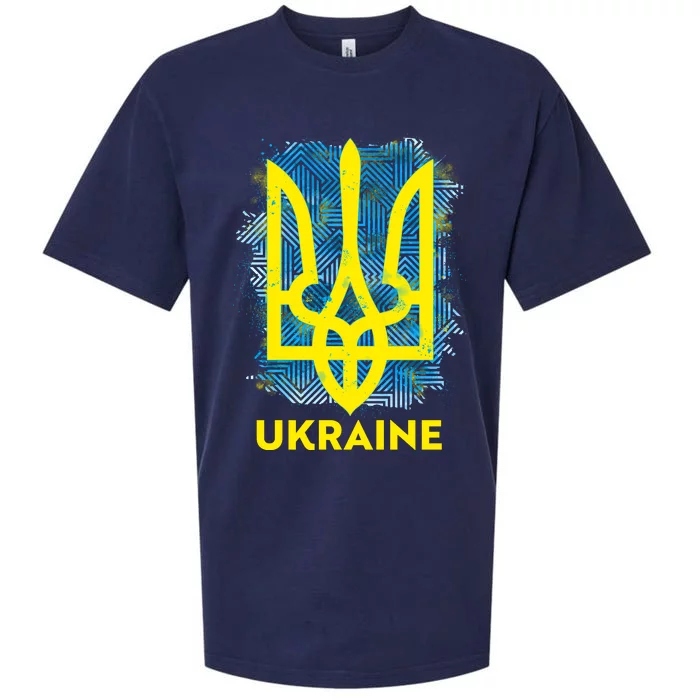 Painted Distressed Pattern Ukraine Coat Of Arms Flag Sueded Cloud Jersey T-Shirt