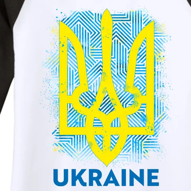 Painted Distressed Pattern Ukraine Coat Of Arms Flag Women's Tri-Blend 3/4-Sleeve Raglan Shirt