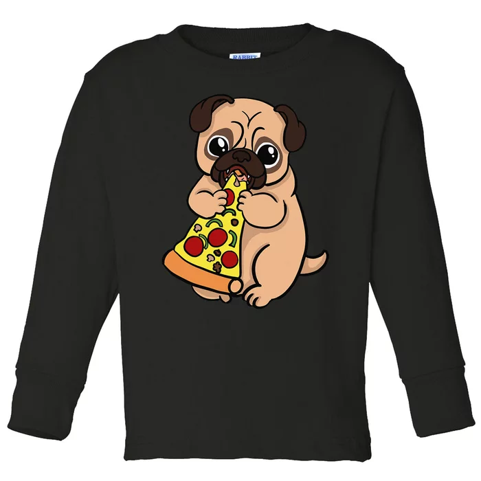 Pug Dog Pizza Lover Funny Sarcasm Humor Gift Toddler Long Sleeve Shirt