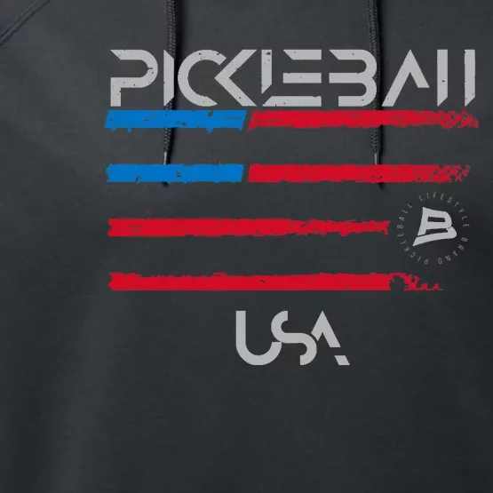 Pickleball Distressed Premium Fit USA Flag Design Premium Performance Fleece Hoodie