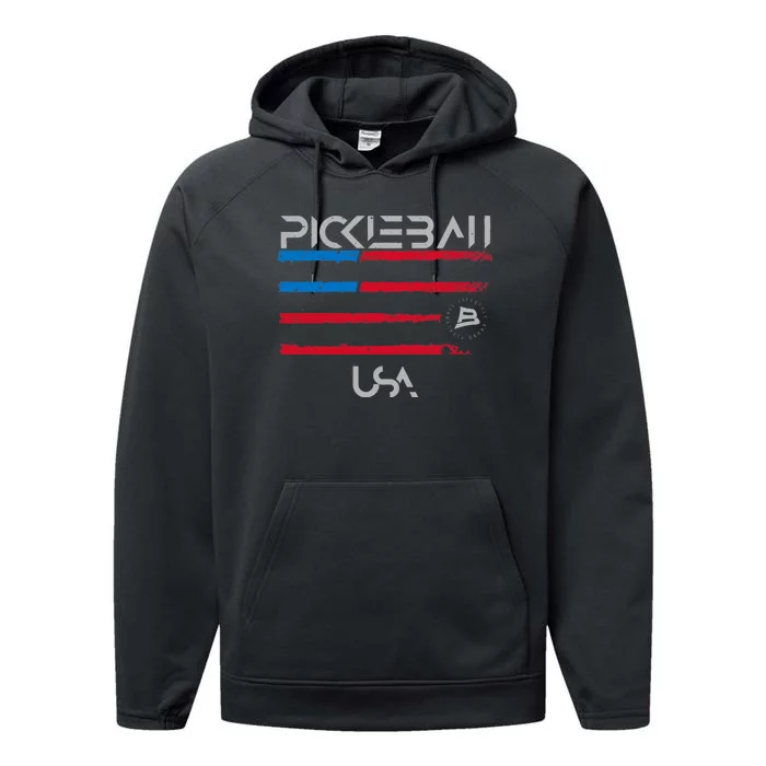 Pickleball Distressed Premium Fit USA Flag Design Premium Performance Fleece Hoodie