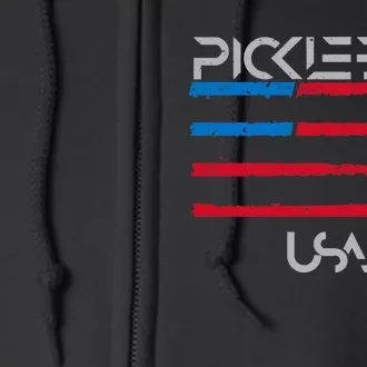 Pickleball Distressed Premium Fit USA Flag Design Premium Full Zip Hoodie