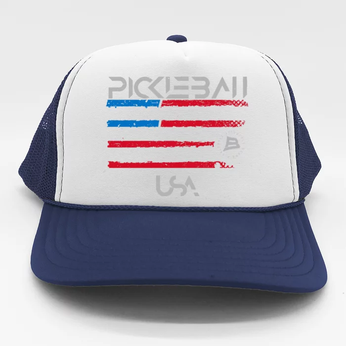 Pickleball Distressed Premium Fit USA Flag Design Premium Trucker Hat