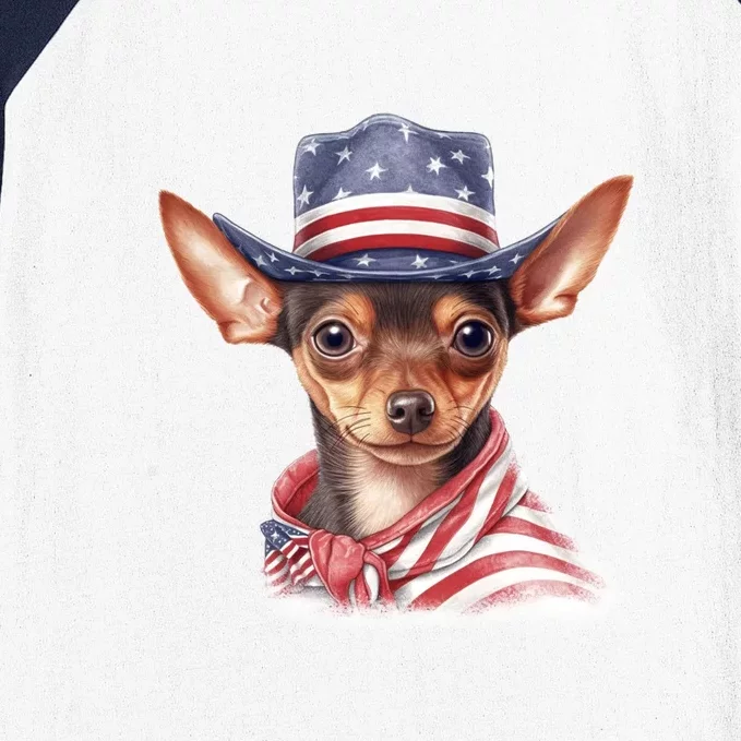 Pinscher Dog Puppy USA Flag Cute American Dogs 4th Of July Baseball Sleeve Shirt