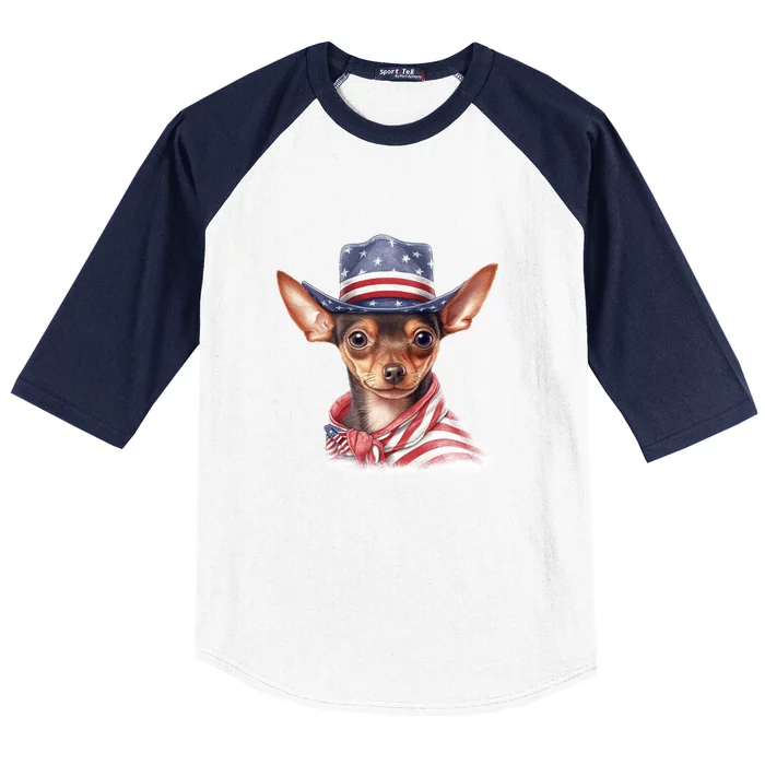 Pinscher Dog Puppy USA Flag Cute American Dogs 4th Of July Baseball Sleeve Shirt