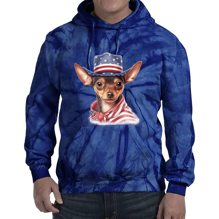 Pinscher Dog Puppy USA Flag Cute American Dogs 4th Of July Tie Dye Hoodie