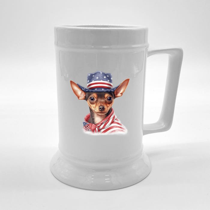 Pinscher Dog Puppy USA Flag Cute American Dogs 4th Of July Front & Back Beer Stein