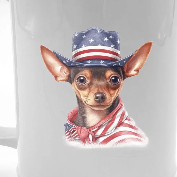 Pinscher Dog Puppy USA Flag Cute American Dogs 4th Of July Front & Back Beer Stein