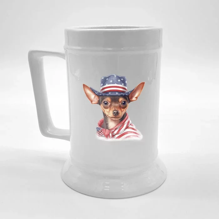 Pinscher Dog Puppy USA Flag Cute American Dogs 4th Of July Front & Back Beer Stein