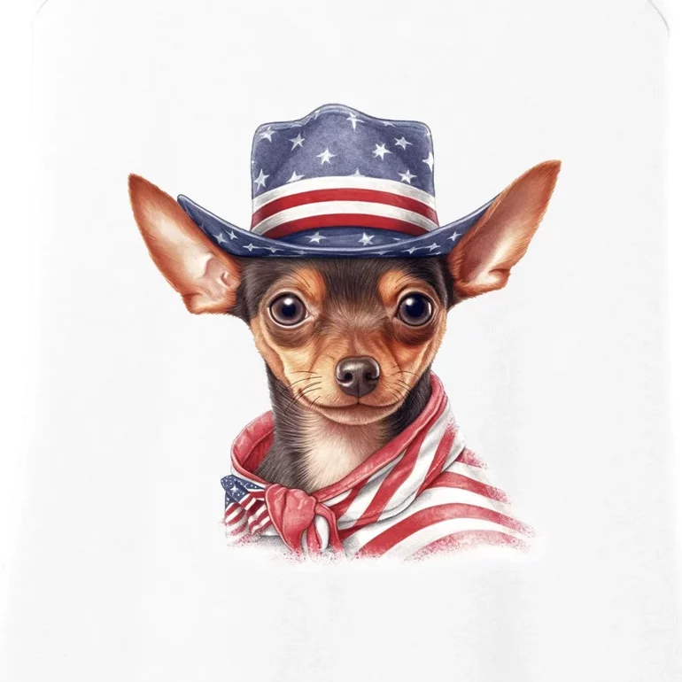 Pinscher Dog Puppy USA Flag Cute American Dogs 4th Of July Ladies Essential Tank