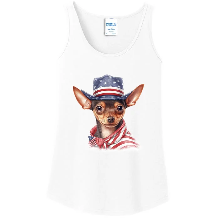 Pinscher Dog Puppy USA Flag Cute American Dogs 4th Of July Ladies Essential Tank