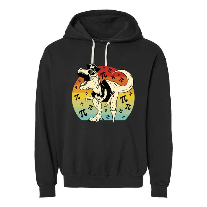 Pirate Dinosaur Retro Sunset Pi Day Garment-Dyed Fleece Hoodie