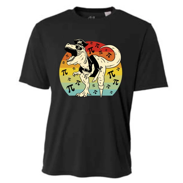 Pirate Dinosaur Retro Sunset Pi Day Cooling Performance Crew T-Shirt