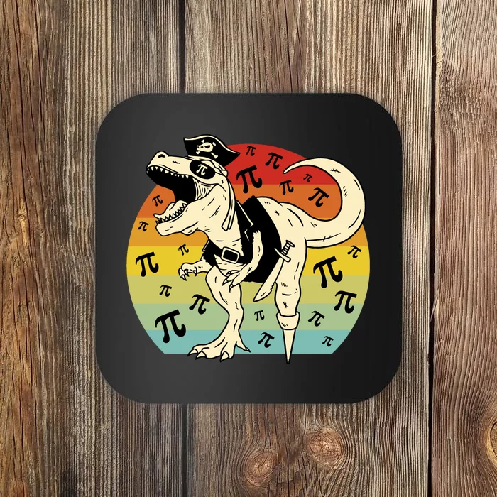 Pirate Dinosaur Retro Sunset Pi Day Coaster