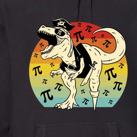 Pirate Dinosaur Retro Sunset Pi Day Premium Hoodie