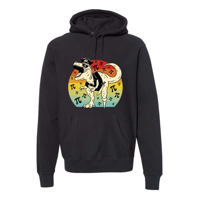 Pirate Dinosaur Retro Sunset Pi Day Premium Hoodie