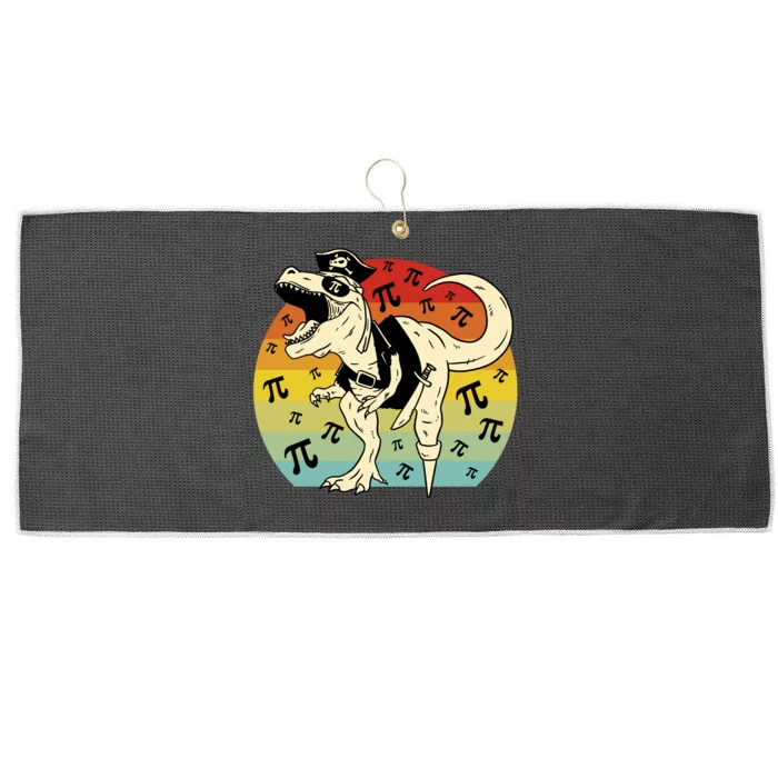 Pirate Dinosaur Retro Sunset Pi Day Large Microfiber Waffle Golf Towel